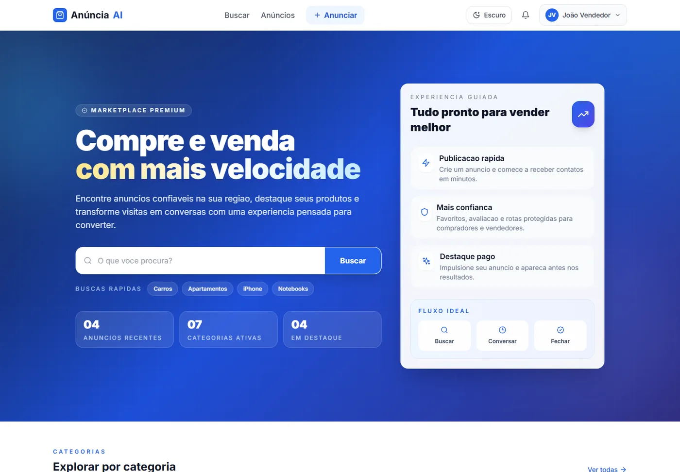 Página inicial do marketplace Anúncia Aí